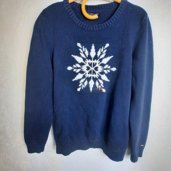 Tommy Hilfiger Navy Blue Snowflake Knit Sweater size L Christmas Holiday Party - Picture 1 of 8